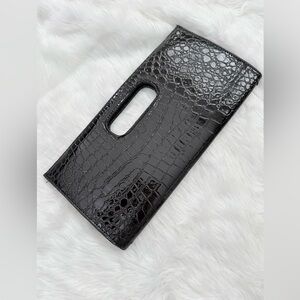Black Crocodile Embossed Clutch